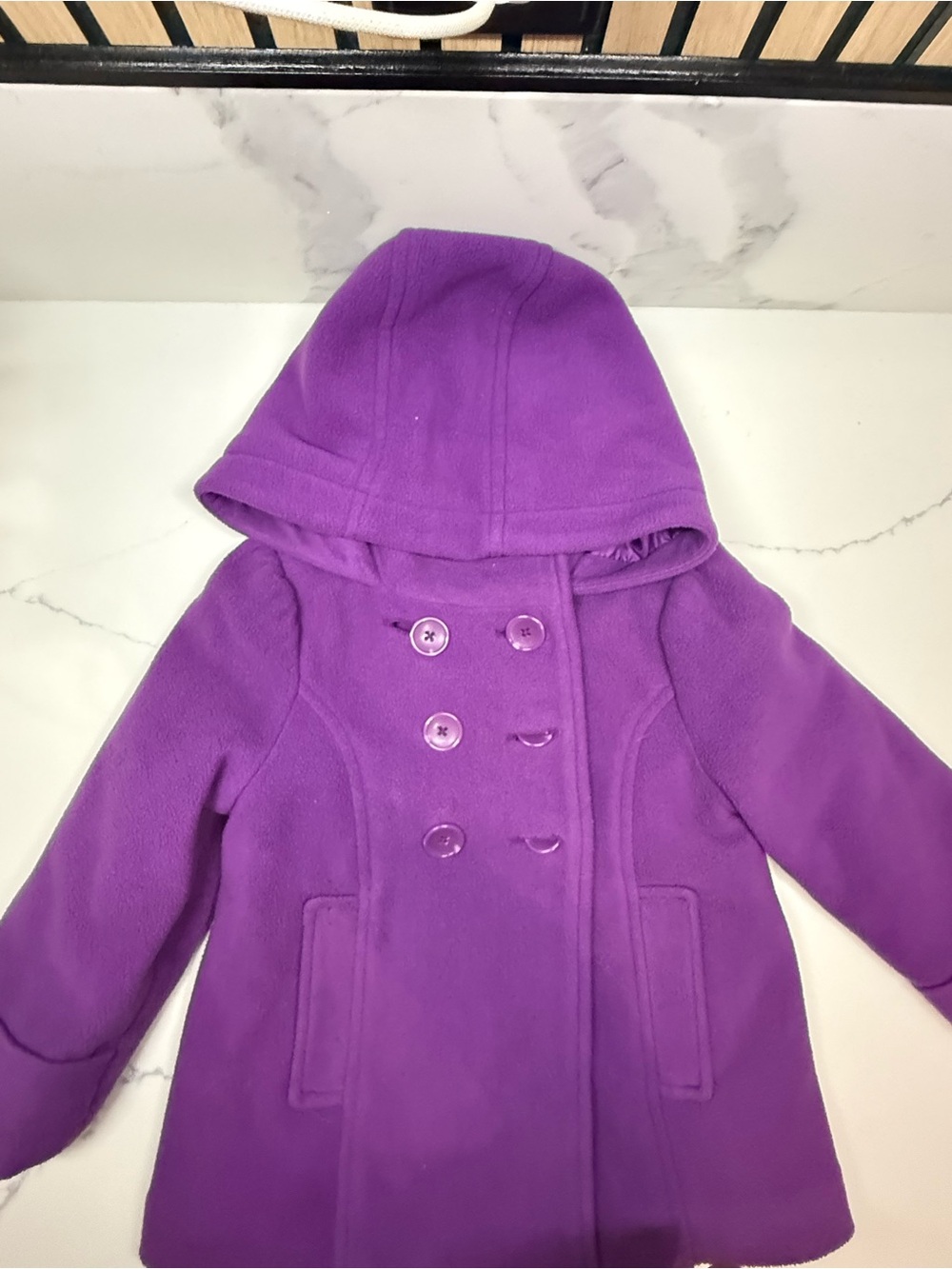 jumping beans Girls' Hooded Double-Breasted Purple Pea Coat